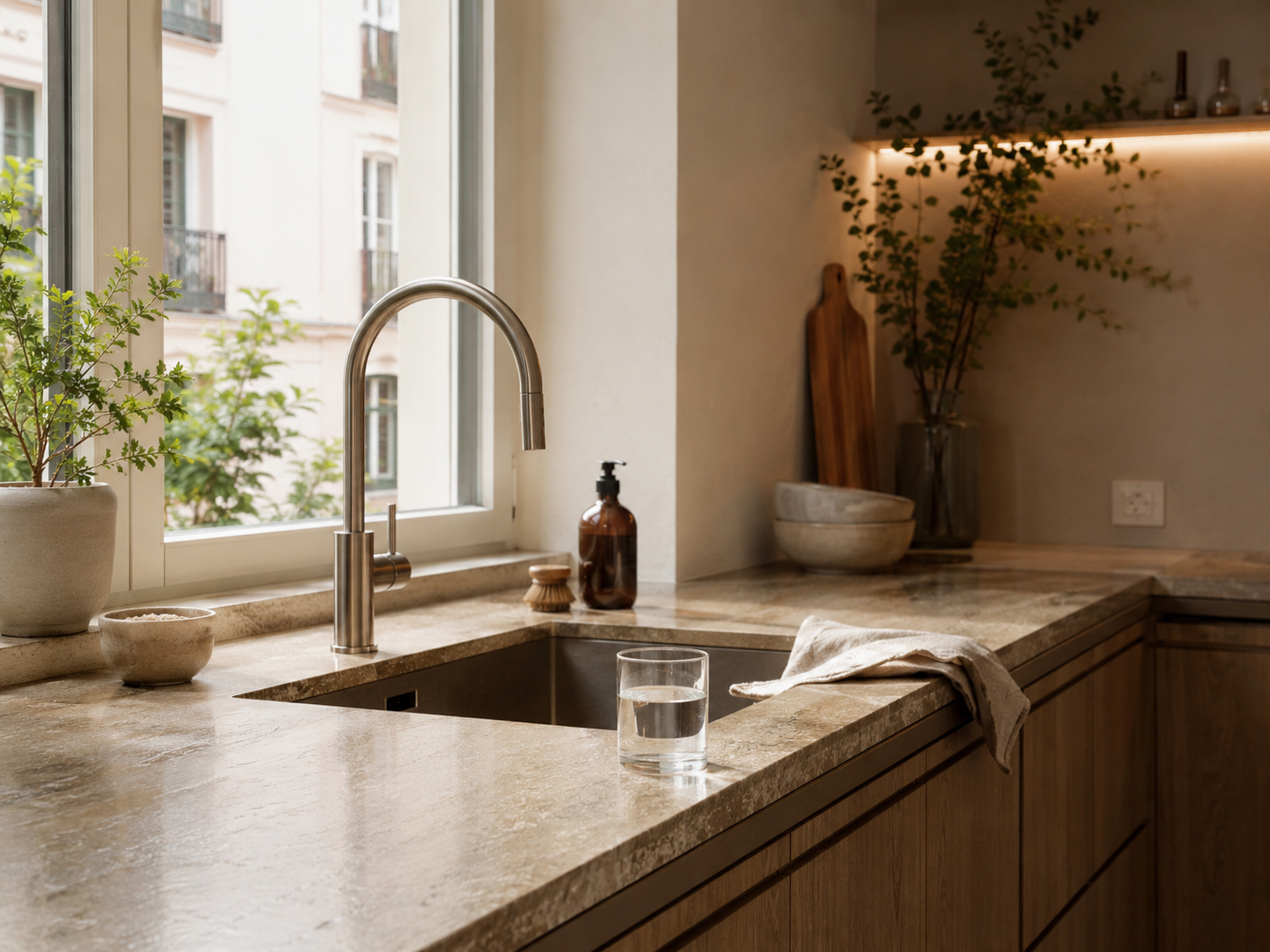 Agua saludable Biogar con grifería, filtración y cocina luminosa