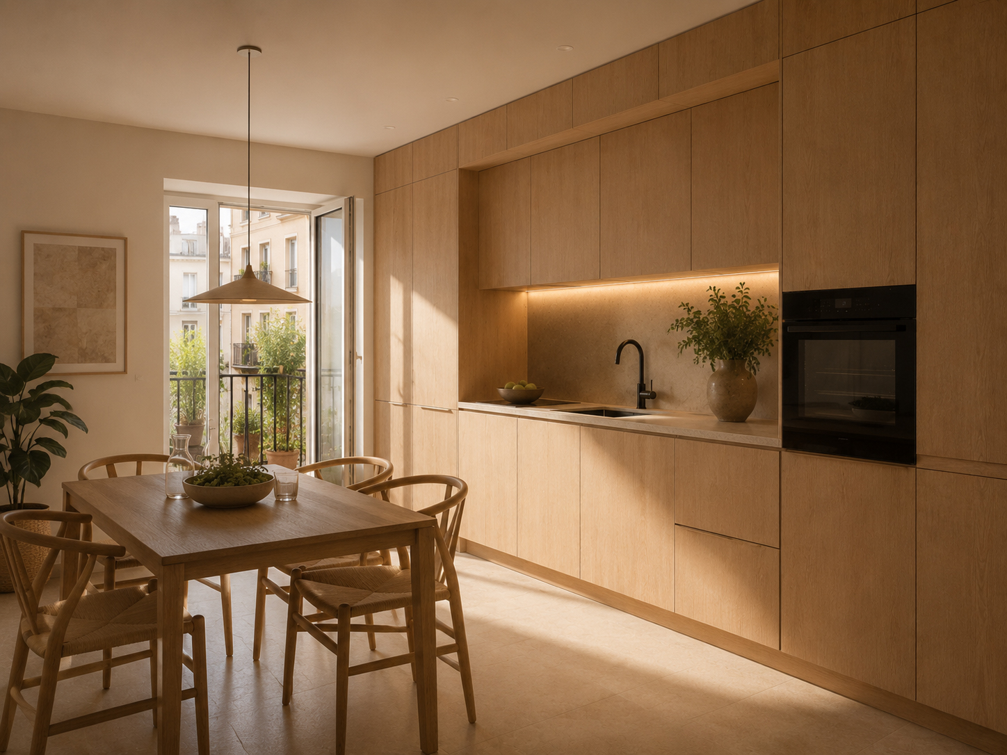 Cocina saludable Biogar con materiales naturales, agua filtrada y luz natural