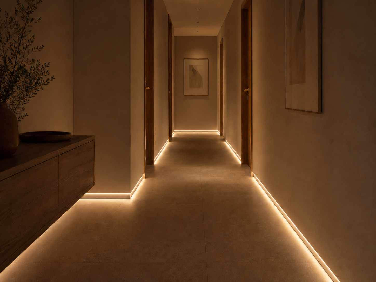 Propuesta Biogar de iluminación saludable con luz indirecta cálida y ambiente nocturno sereno