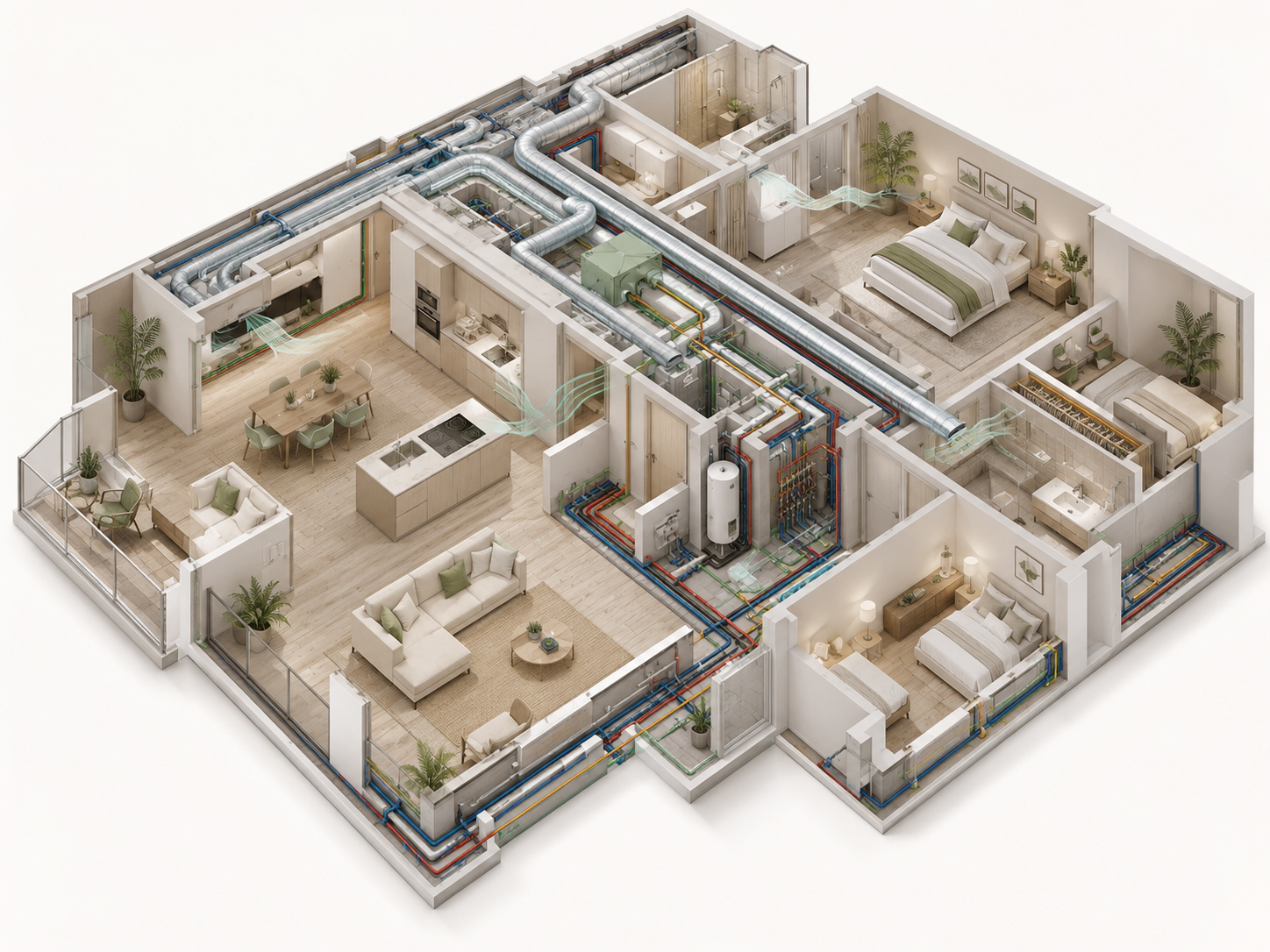 Instalaciones saludables Biogar con ventilación, electricidad y agua integradas en vivienda